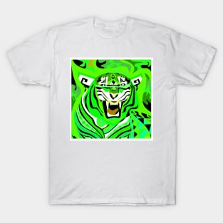 white tiger art in zentangle totonac ecopop in bright green light T-Shirt